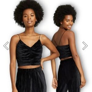 Women's Slim Fit Cinched Front Velvet Tank Top Wild Fable Black Size L NWOT.